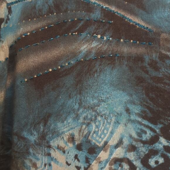 Chagall Turquoise Animal Print Sequin Embellished Lightweight Sweater Sz. XL - Picture 3 of 7